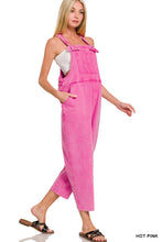 Load image into Gallery viewer, Hot Pink Washed Knot Strap Relaxed Fitt Overalls