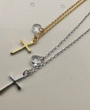 Load image into Gallery viewer, CROSS + SINGLE CRYSTAL NECKLACE
