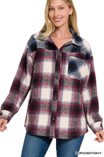 Load image into Gallery viewer, Burgundy/Navy Oversized Plaid Shacket
