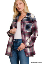 Load image into Gallery viewer, Burgundy/Navy Oversized Plaid Shacket
