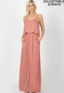 Ash Rose Two Layer Maxi Dress with Adjustable Straps