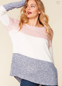 Two Tone Ribbed ColorBlock Long Sleeve Top