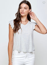Load image into Gallery viewer, Heather Grey V-Neck Too with Ruffle Sleeve
