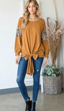 Load image into Gallery viewer, Camel Leopard Color Block Top with Front Tie
