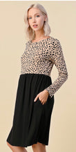 Load image into Gallery viewer, Khaki Leopard and Solid Black Babydoll Dress
