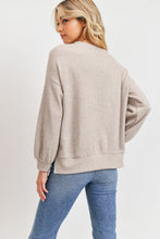 Load image into Gallery viewer, Taupe Balloon Sleeves Henley Thermal Brushed Knit Top
