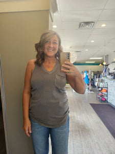 Ohh Grey Deep V Organic Cotton Tank Top