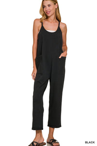 Black Spagetti Stap Pocketed Jumpsuit