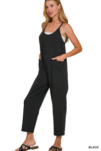 Black Spagetti Stap Pocketed Jumpsuit