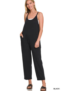 Black Spagetti Stap Pocketed Jumpsuit