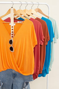 Brick Short Sleeve Surplice Top