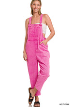 Load image into Gallery viewer, Hot Pink Washed Knot Strap Relaxed Fitt Overalls
