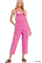 Load image into Gallery viewer, Hot Pink Washed Knot Strap Relaxed Fitt Overalls
