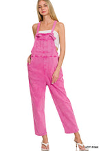 Load image into Gallery viewer, Hot Pink Washed Knot Strap Relaxed Fitt Overalls
