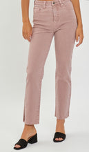 Load image into Gallery viewer, Risen Mauve HighRise Tummy Control Raw Hem Straight Jeans
