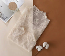Load image into Gallery viewer, Beige Lace See Through Mesh Long Sleeve Top
