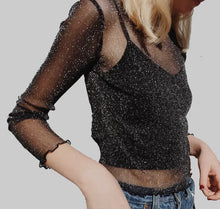 Load image into Gallery viewer, Black Glittery Mesh Crop Top
