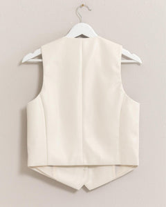 Ecru Sleek Faux Leather Button Up Vest