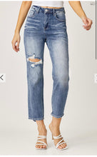 Load image into Gallery viewer, Risen Medium HighRise Straight Crop Distressed Jeans

