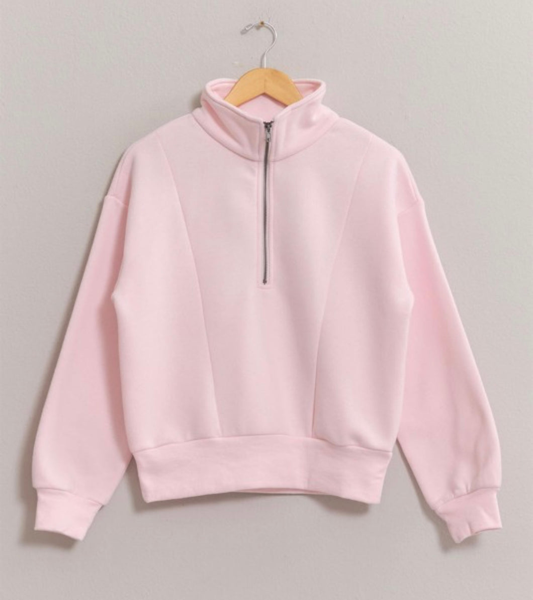 Pale Pink Half Zip Sweatshirt