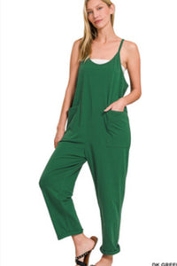 Dark Green Spagetti Stap Pocketed Jumpsuit