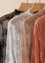 Load image into Gallery viewer, Beige Lace See Through Mesh Long Sleeve Top

