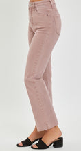 Load image into Gallery viewer, Risen Mauve HighRise Tummy Control Raw Hem Straight Jeans
