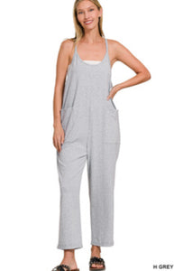 Heather Grey Spagetti Stap Pocketed Jumpsuit