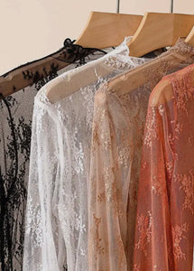 Black Lace See Through Mesh Long Sleeve Top