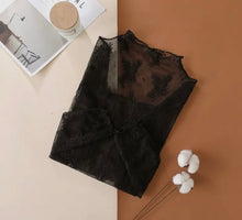 Load image into Gallery viewer, Black Lace See Through Mesh Long Sleeve Top

