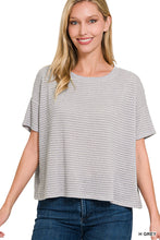 Load image into Gallery viewer, Heathered Grey Drop Shoulder Short Sleeve Jacquard Sweater
