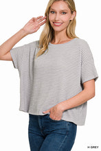 Load image into Gallery viewer, Heathered Grey Drop Shoulder Short Sleeve Jacquard Sweater
