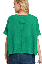 Load image into Gallery viewer, Kelly Green Drop Shoulder Short Sleeve Jacquard Sweater
