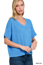 Load image into Gallery viewer, Deep Sky Drop Shoulder Short Sleeve Jacquard Sweater
