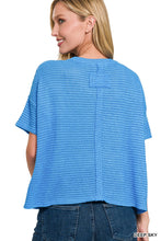Load image into Gallery viewer, Deep Sky Drop Shoulder Short Sleeve Jacquard Sweater
