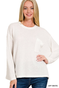 Off White Boat Neck Waffle Sweater