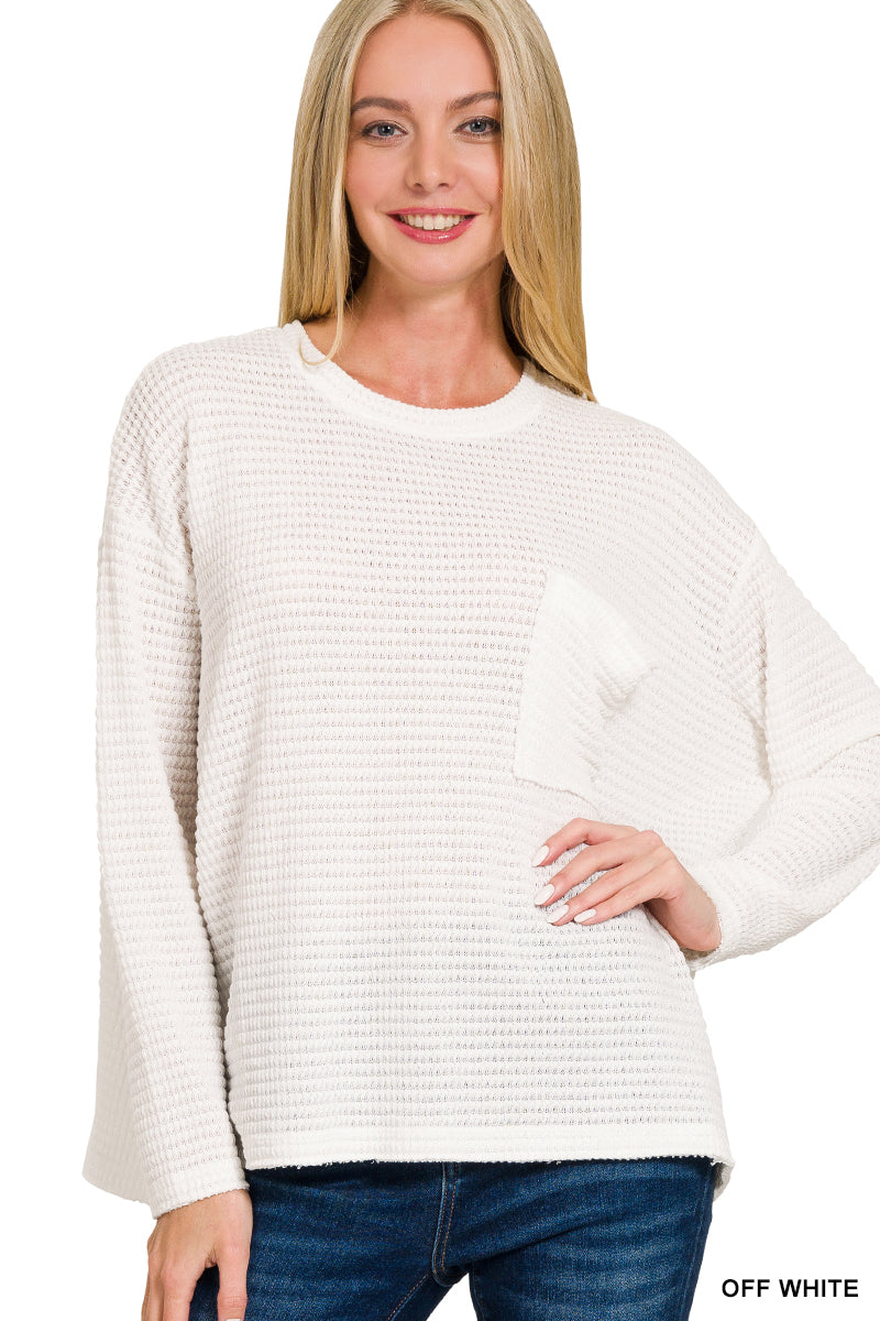 Off White Boat Neck Waffle Sweater