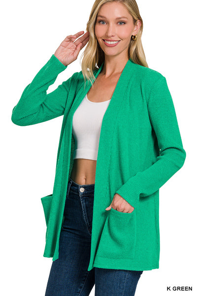 Heathered Ribbed Kelly Green Cardigan