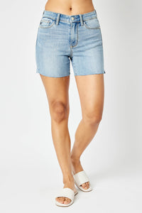 Judy Blue Light Denim Mid-Rise Cut Off Shorts