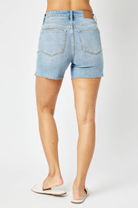 Judy Blue Light Denim Mid-Rise Cut Off Shorts