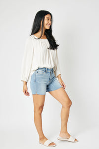 Judy Blue Light Denim Mid-Rise Cut Off Shorts