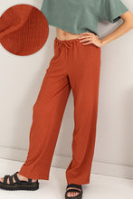 Load image into Gallery viewer, Baked Clay Crinkle Knit Wide Leg Drawstring Pants
