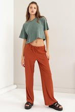 Load image into Gallery viewer, Baked Clay Crinkle Knit Wide Leg Drawstring Pants

