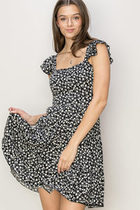 Black Floral Print Mini Dress