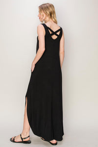Black Sleeveless Curved Hem Dress