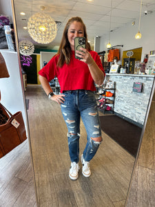 Red Oversized Crop Organic Cotton Tee