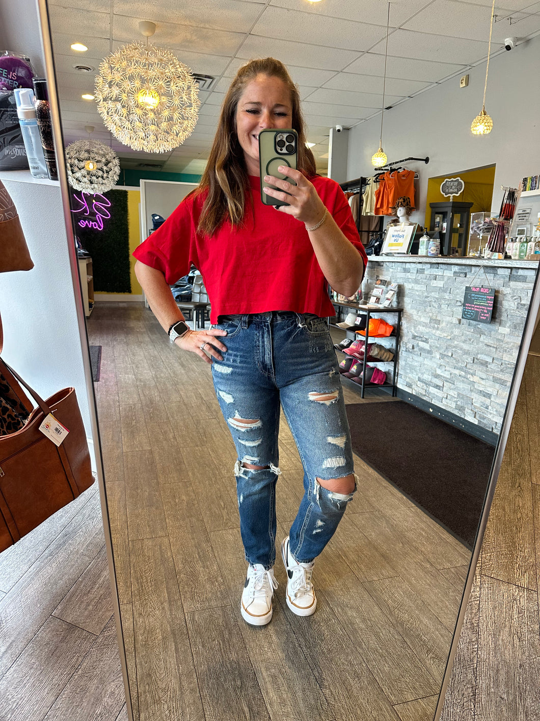 Red Oversized Crop Organic Cotton Tee