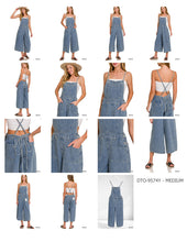 Load image into Gallery viewer, Denim Medium Washed Wide Leg Overalls
