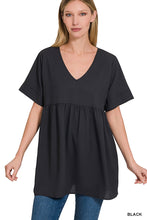 Load image into Gallery viewer, Black Woven Heavy Dobby Empire Waist Shirring Top
