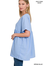 Load image into Gallery viewer, Spring Blue Woven Heavy Dobby Empire Waist Shirring Top
